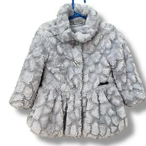 Calvin Klein Jeans Girls Size 3T Coat Jacket Faux Fur Button Down Dress Up Gray